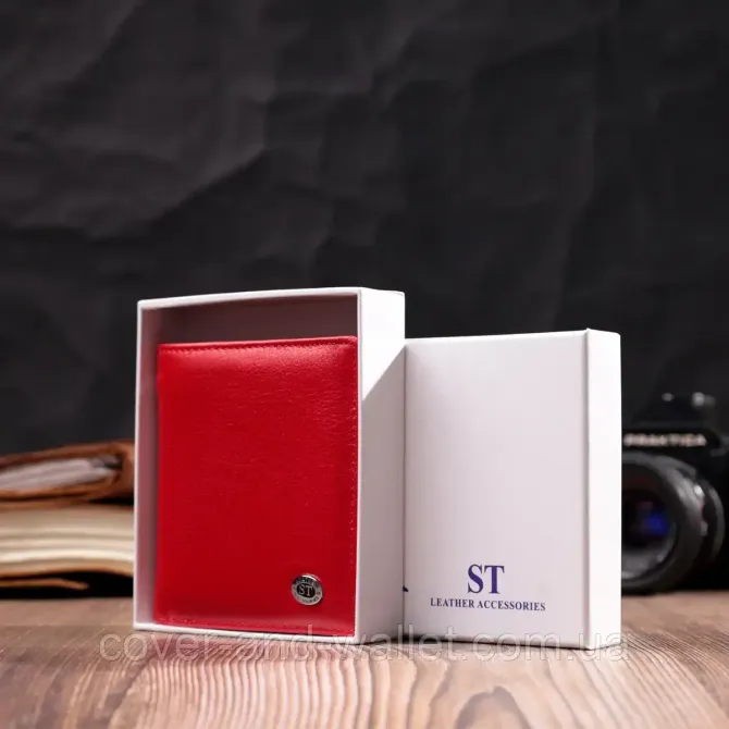 Красный маленький женский кошелек картхолдер с магнитной фиксацией ST Leather Киев - изображение 9