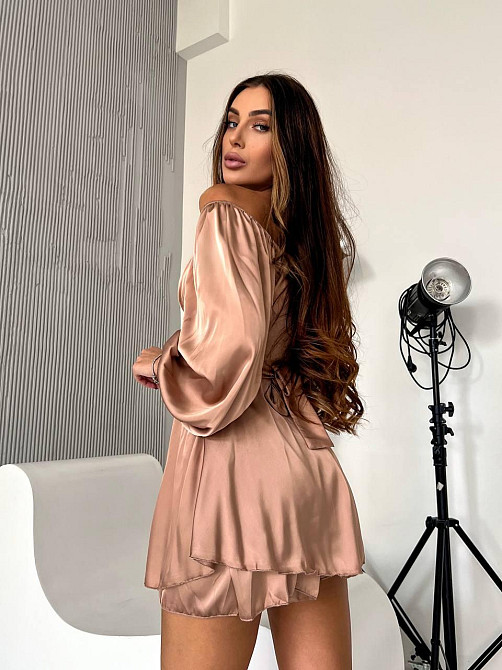 Женская стильная романтичная мини-платье шелк армани Кемел, 44/46 Одесса - изображение 7