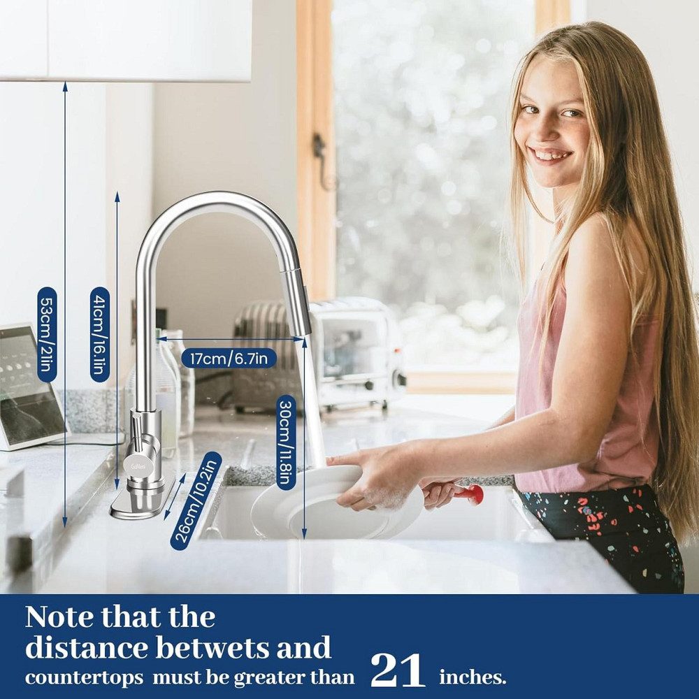 Смеситель для кухни с выдвижным шлангом и распылителем, сталь, вращение 360°, кухонный смеситель для раковины Киев - изображение 5