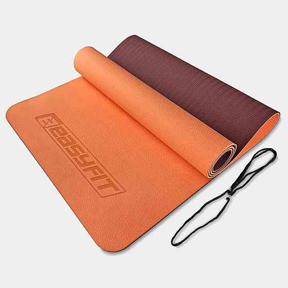 Килимок для йоги та фітнесу EasyFit TPE+TC 6 мм двошаровий персиковий-коричневий Коломия