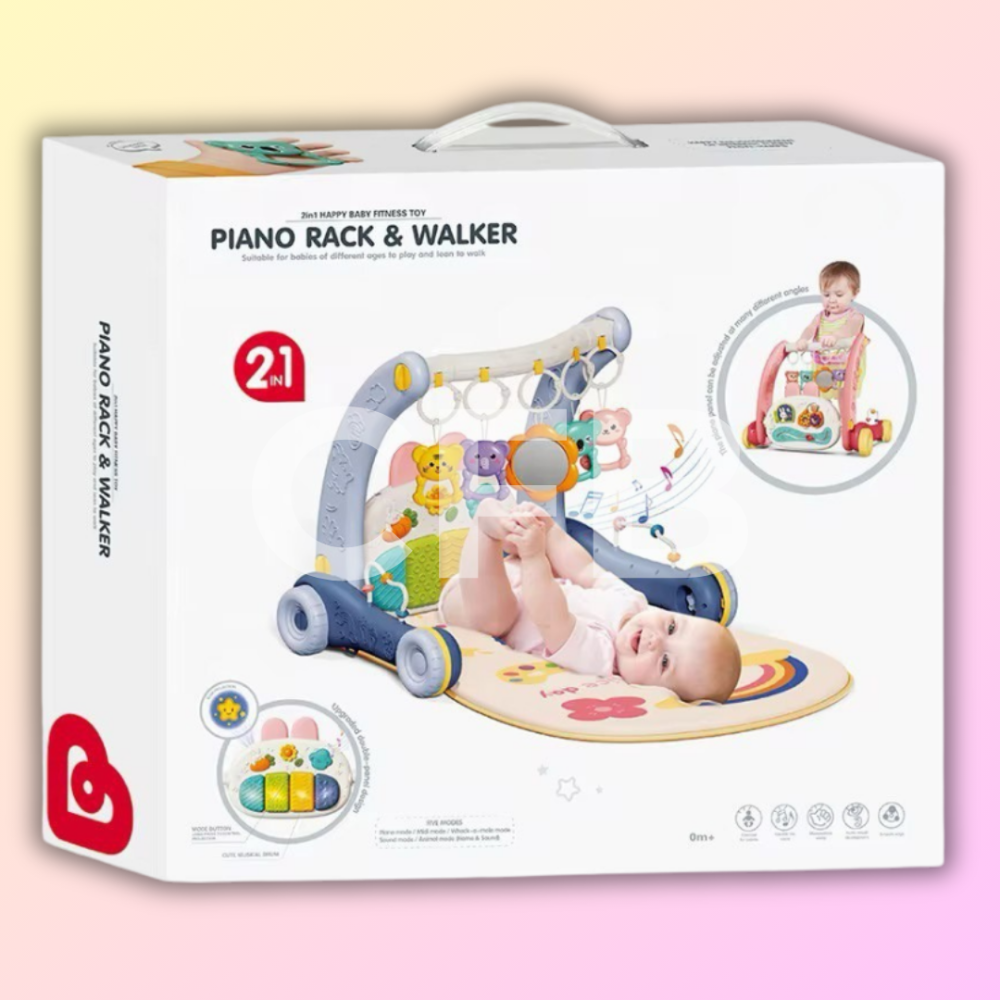 Дитячий розвиваючий килимок ходунки 2в1 коврик для немовлят музичне піаніно, каталка, світловий проектор, бізіборд Рожевий Київ - фото 10