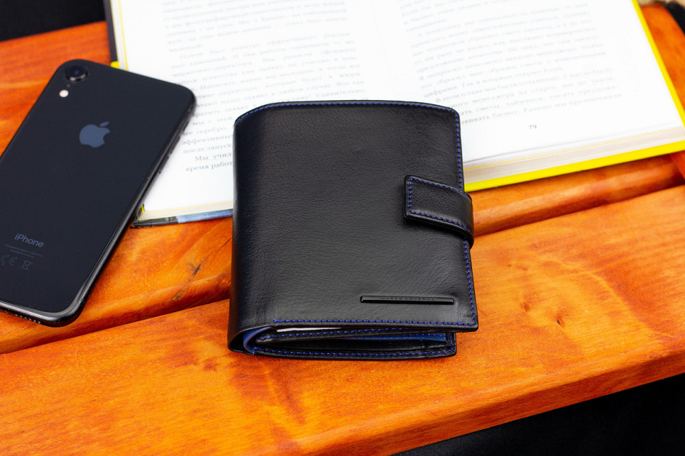 Чорний чоловічий гаманець з фіксацією з натуральної шкіри Marco Coverna MC-1005 A 1221 Кам'янське - фото 8