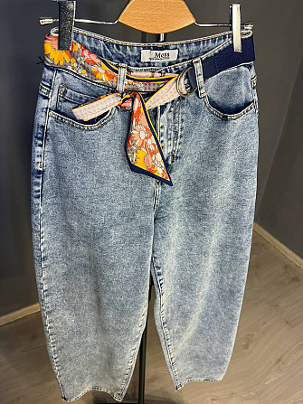 Джинси жіночі Moss 817 baggy mom jeans висока талія вільні банани стрейчеві ремінь-хустинка блакитні Одеса - фото 2