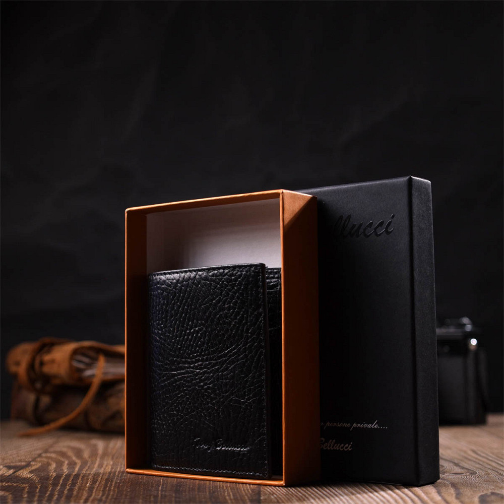 Компактний гаманець із зручним функціоналом із натуральної шкіри Чорний (Tony Bellucci) Київ - фото 4
