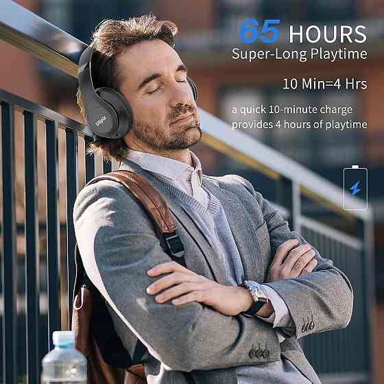 Беспроводные накладные наушники Uliptz ULWH203A Bluetooth 5.3, 65 часов, 6 EQ, Hi-Fi, микрофон, 3,5 мм, черные Киев