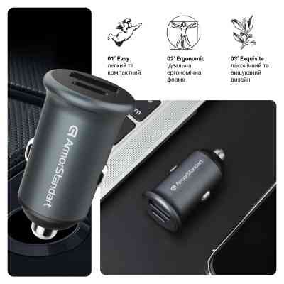 Зарядное устройство Armorstandart USB Type-C PD20W + USB QC 3.0 Grey + cable USB-C (ARM82461) Винница