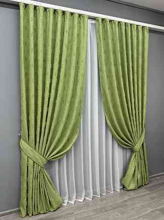 Комплект штор VR-Textil Лен Букле № 1889ш Оливковый 200х290 см 2 шт (32-250) Киев