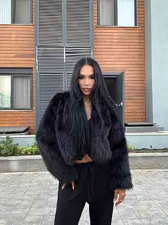 Женская укороченная оверсайз шуба без воротника искусственный мех Черный Одесса