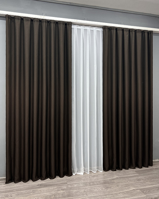 Комплект готових штор VR-Textil Льон-блекаут № 1180ш Венге 150х270см 2 шт (30-037) Київ - фото 12