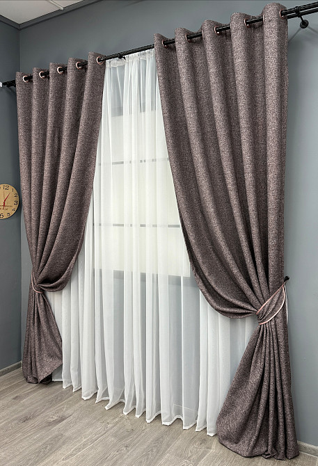 Комплект штор на люверсах VR-Textil Льон ELEMENTA № 1870ш Коричневий 150х270см 2 шт (37-0275) Київ - фото 3