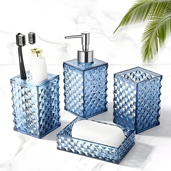 Набор аксессуаров 4в1 для ванной и душа, дозатор для мыла, мыльница, стаканы,материал акрил Каменец-Подольский