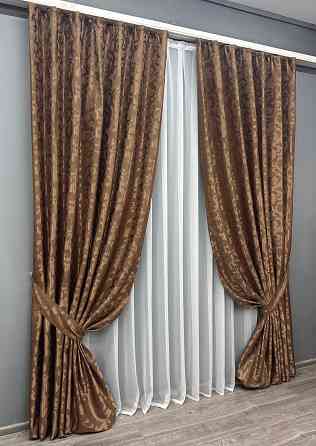 Комплект готових штор VR-Textil Жакард Вензель № 478ш Світло-коричневий 200х290 см 2 шт (32-307) Київ