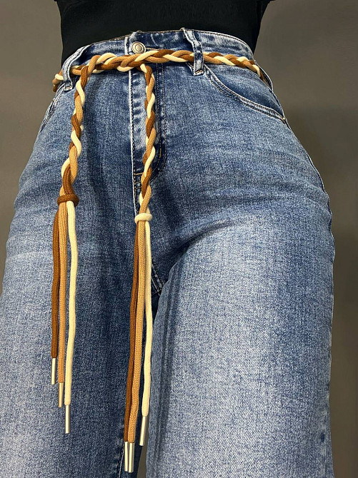Джинси жіночі DKNSEL 2817 палаццо стрейчеві з плетеним поясом блакитні, блакитний, 25, 25, 68 см, 92 см Київ - фото 13