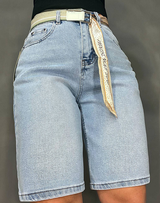 Шорти жіночі джинсові Vindasion 4059 бермуди подовжені з поясом-хусткою блакитні, блакитний, 25, 25, 65 см, 98 см Київ - фото 6