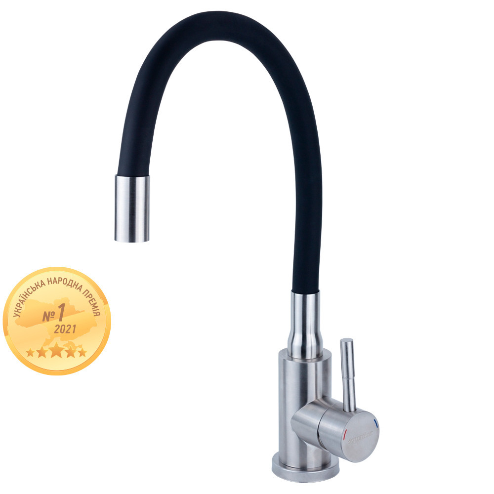 Смеситель KT Ø35 для кухни гусак силиконовый на гайке SS AQUATICA KT-4B570P (9722131) Киев - изображение 1