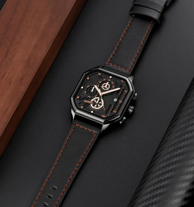 Наручний чоловічий класичний годинник Skmei 1963 Чорний-золото Київ - фото 4