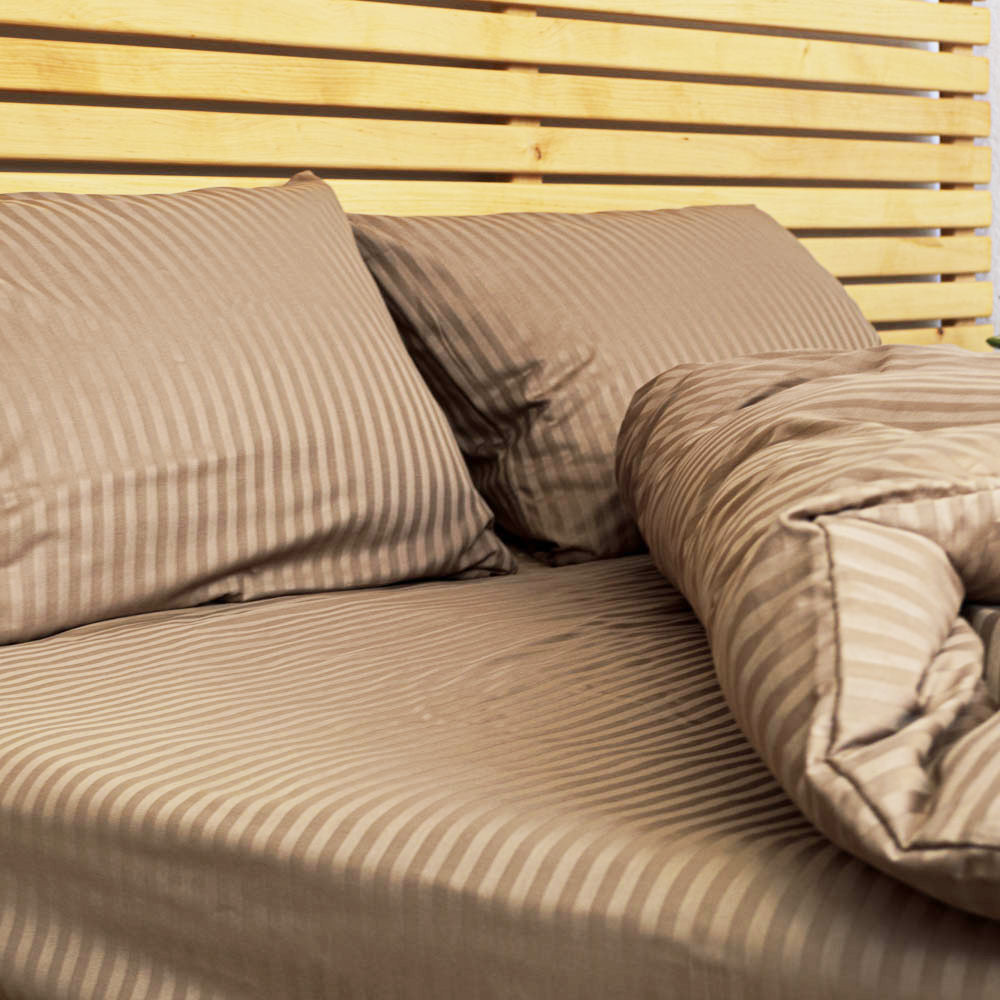Постельное белье Евро комплект Страйп Сатин 125 г/м2 YouStar (Коричневый) 2 х 70х70 Сумы - изображение 3