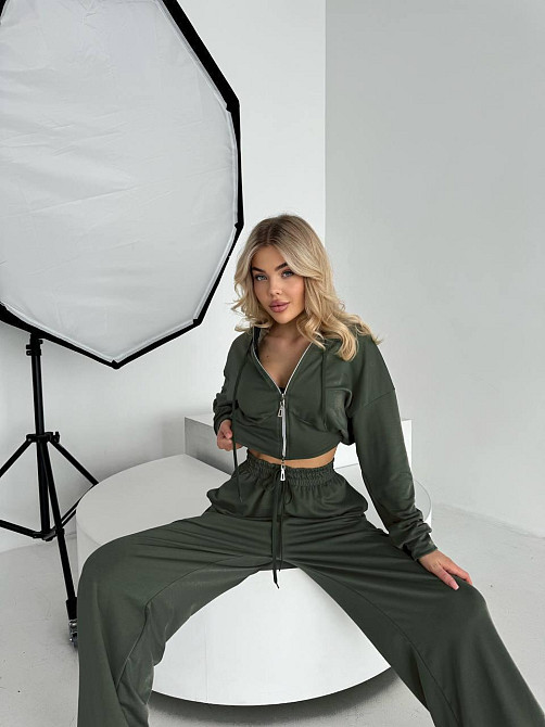 Жіночий прогулянковий костюм-двійка: кофта та штани турецька двонитка Хакі, 42/44 Одеса - фото 5