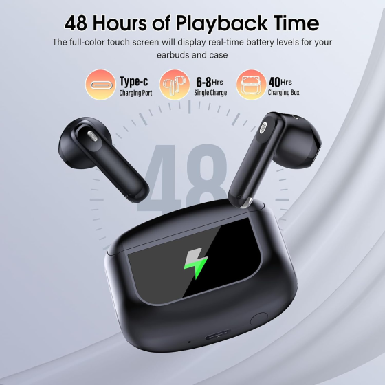 Уценка Беспроводные наушники Niderson YU8 TWS с сенсорным экраном, Bluetooth 5.4, ENC, 48 ч, IPX7, Black Киев