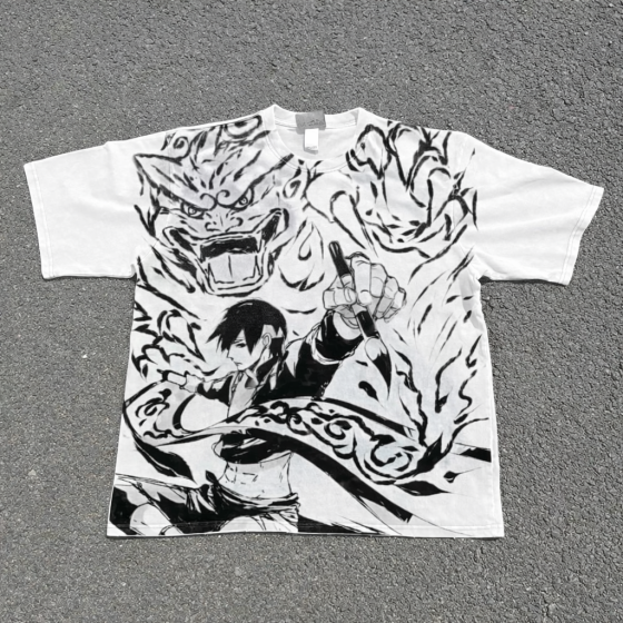 Футболка чоловіча з принтом аніме Наруто Схіппуден Саі Супер оверсайз (S/M/L) Білий Дніпро