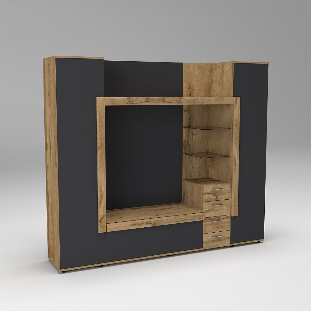 Стенка в гостиную под ТВ Exo-1, Дуб Аппалачи/Антрацит, 2160х420х1850 Львов - изображение 2