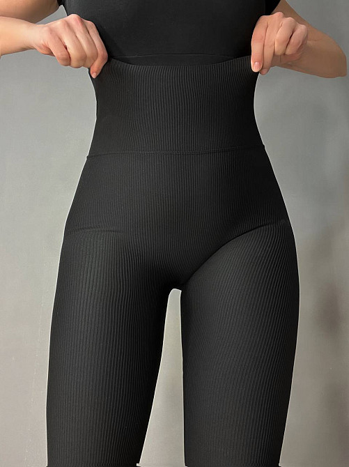 Лосины женские Kenalin D12 черные тонкие в рубчике с широким поясом и пушап-эффектом, черный, 2XL Киев - изображение 13