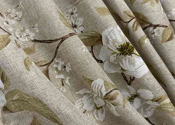 Комплект готових штор VR-Textil Льон з квітковим принтом "Прованс" № 1819ш Капучино 150х265 см 2 шт (33-0807) Київ
