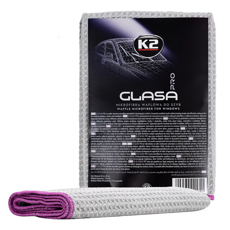 Салфетка для стеклянных поверхностей K2 Glasa Pro микрофибра 40х40см серая Львов - изображение 1