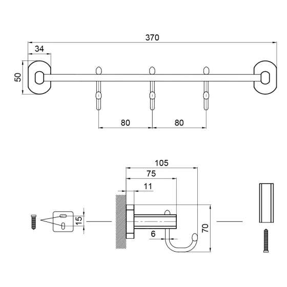 Тримач для рушника Qtap Liberty 3 гачки 365 мм QTLIBBLM1154-3 Black Київ