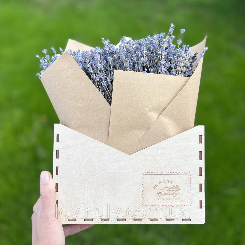 Композиция с цветами лаванды. Сухоцветы лаванды в кашпо в виде конверта. Ирпень - изображение 3
