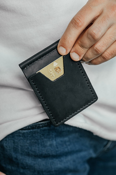 Чоловічий гаманець із натуральної шкіри, чорний місткий гаманець, чоловічий на кнопці гаманець із Crazy HorseMasterSem Київ - фото 3