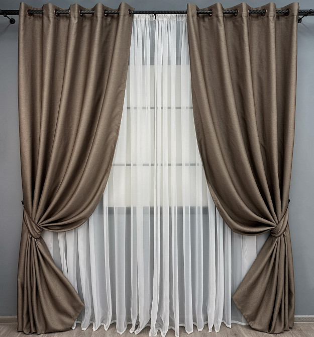 Комплект готовых штор на люверсах VR-Textil Рогожка TERRA LUXE № 1860ш Какао 150х270 см 2 шт (37-0312) Киев - изображение 2