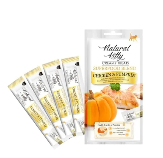 Крем-снек для котів Natural Kitty Creamy treats Chicken & Pumpkin зі смаком курки та гарбуза упаковка №4 по 12 г Вінниця