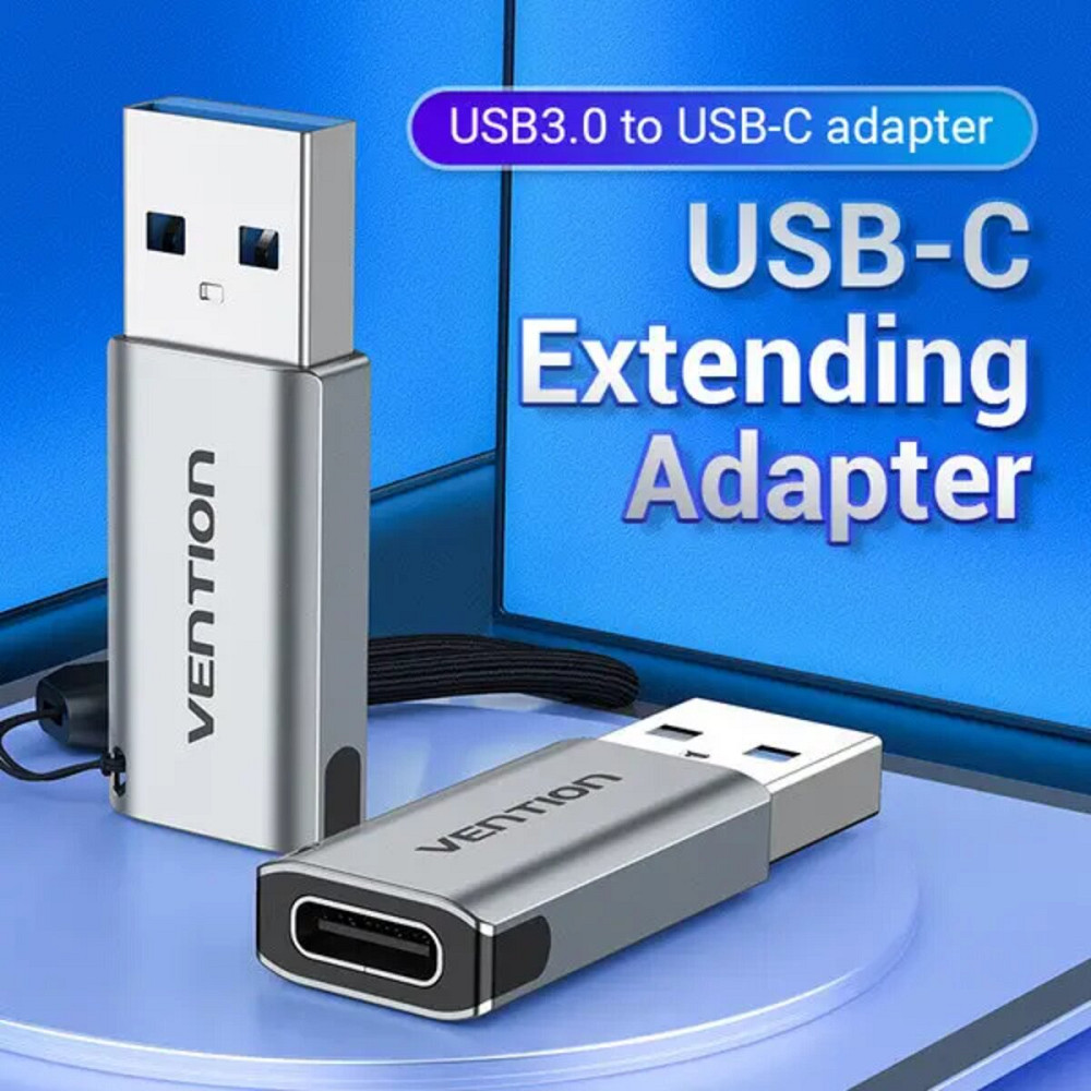 Адаптер Vention USB 3.0 Male to USB-C Female Adapter Gray Aluminum Alloy Type (CDPH0) Київ - фото 2