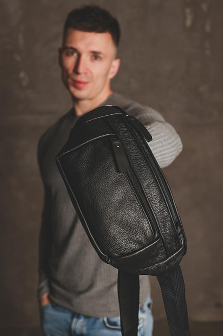 Чоловіча сумка-бананка на пояс з натуральної шкіри SL007 (Чорна) Суми - фото 6