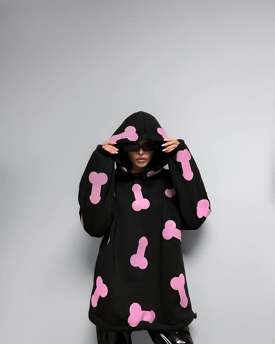 Жіноче тепле ОХУЕ*** худі оверсайз крою на фіксаторах тринитка на флісі Чорний Одеса - фото 3