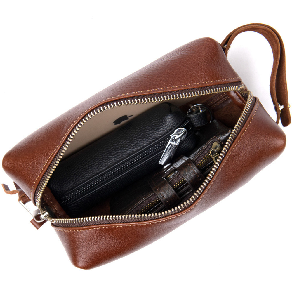 Чоловічий несесер з натуральної шкіри Коричневий (GRANDE PELLE) Київ - фото 10