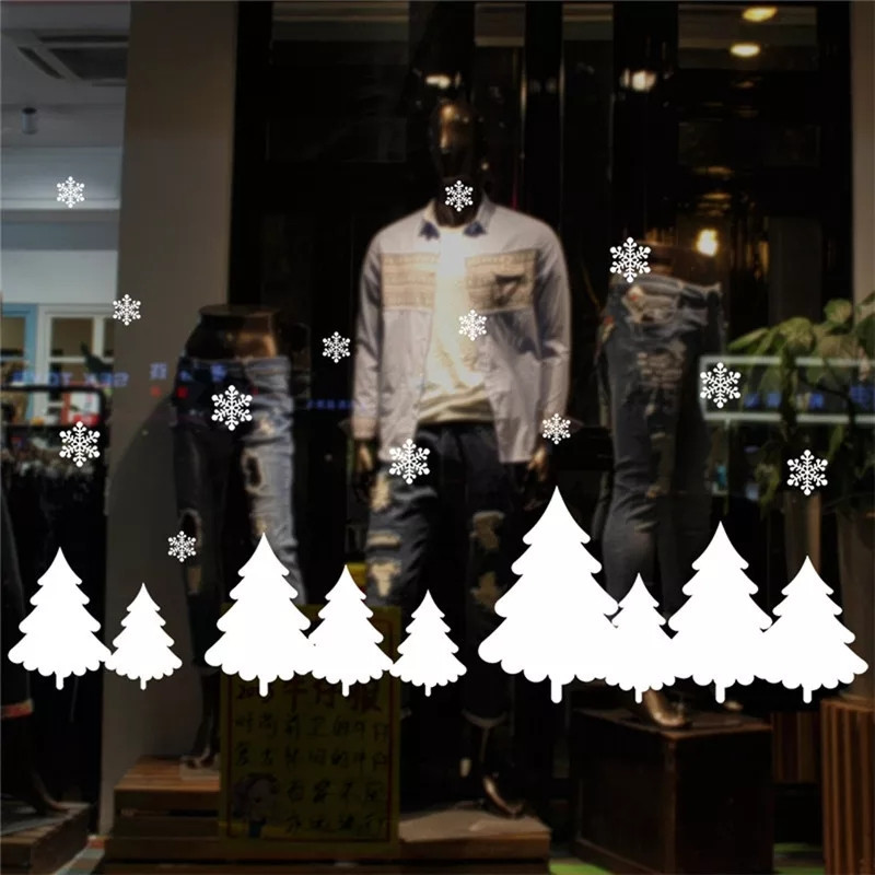 Новорічні наклейки сніжинки та ялинки - розмір стікера 50*70см, силікон Київ - фото 1