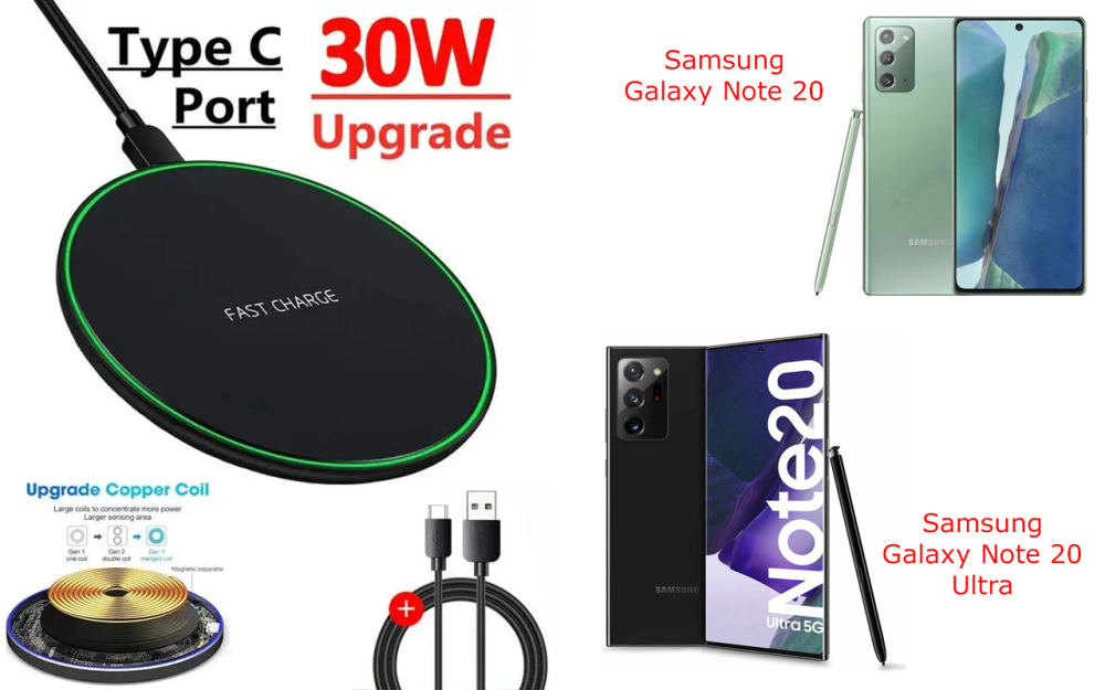Бездротовий зарядний пристрій Copper до 30W для Samsung Galaxy Note 20, Galaxy Note 20 Ultra, USB-C, LED Київ - фото 5