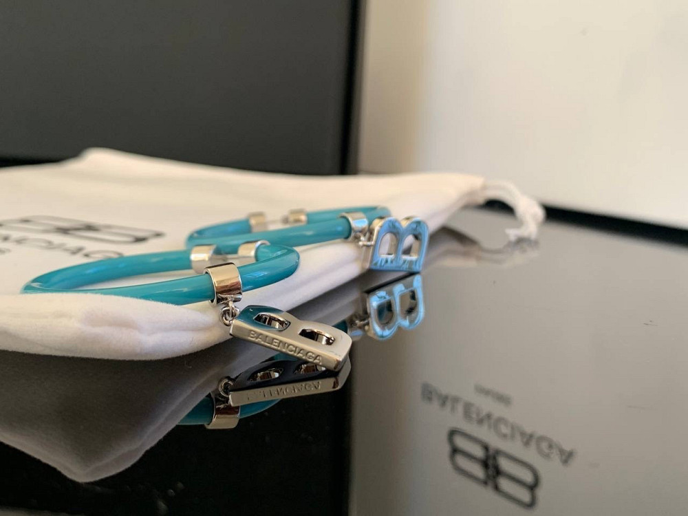 Balenciaga сережки кільця кольору морської хвилі з посрібленням Одеса - фото 2