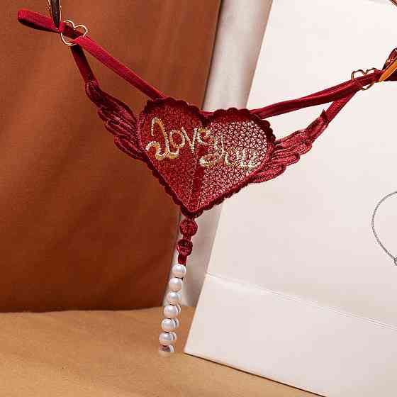 Трусики с бусинками Love you one size бордовый Киев