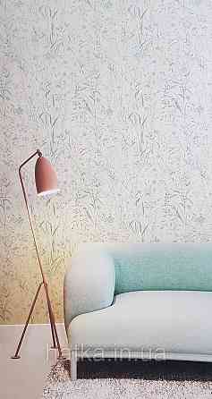 Шпалери вінілові на флізеліні Grandeco Universe метрові прованс квіти листя блакитні бузок бірюза зелені Київ