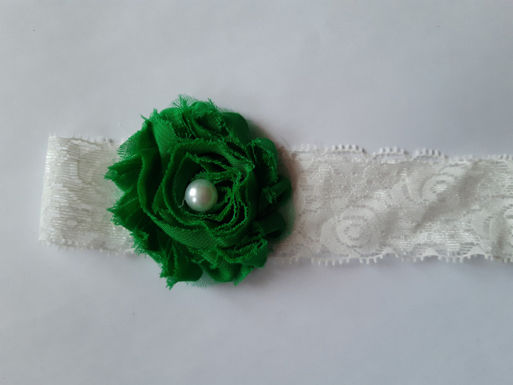 Мереживна дитяча пов'язка зелена - окружність 36-44см, квітка 6см Київ - фото 1