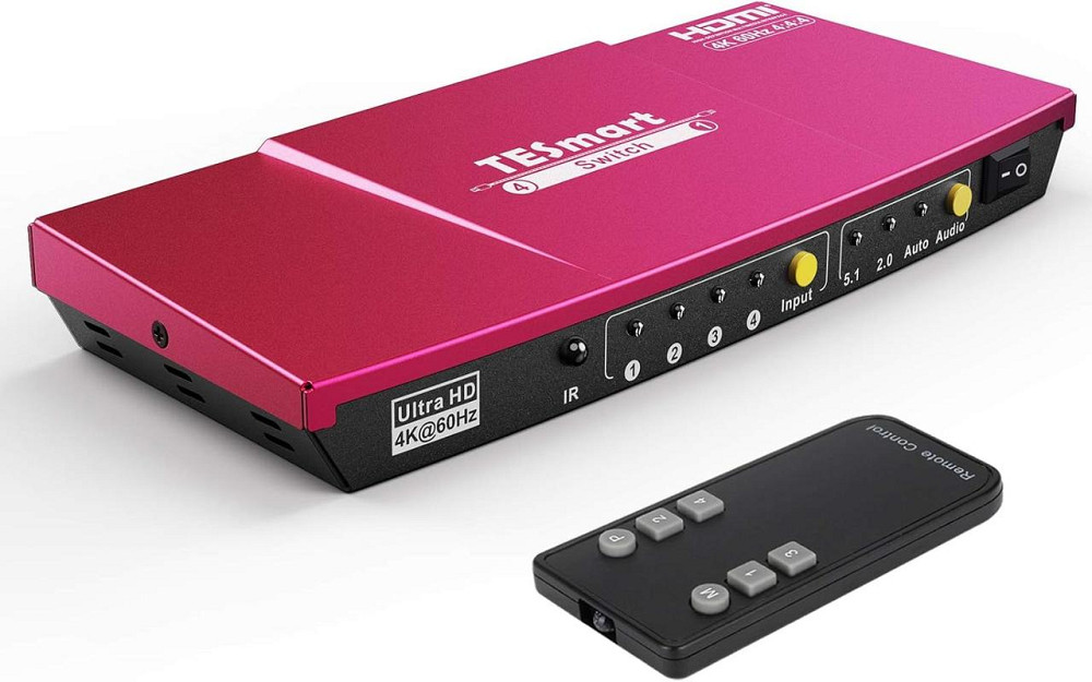 HDMI переключатель TESmart 4x1 4K 60Hz UHD оптический аудиовыход пульт ДУ поддержка HDR, Dolby Vision, красный Киев - изображение 5