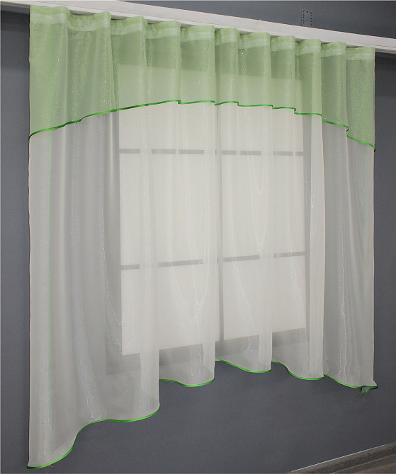Гардина кухонная VR-Textil № 036к арка 280х170 см Молочный с салатовым (50-370) Киев - изображение 2