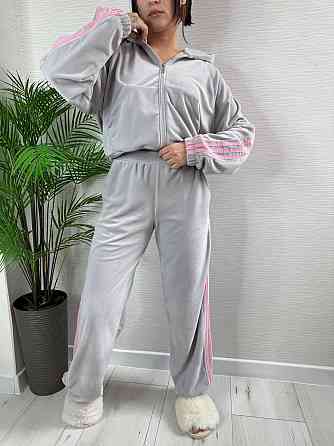 Женский стильный велюровый-плюшевый костюм двойка. Серый, 42/44 Одесса