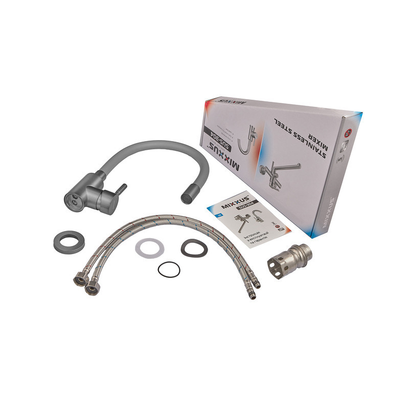 Змішувач для кухні MIXXUS SEO-011 GRAPHITE REFL.GRAY з силіконовим виливом з нерж.сталі SUS304, колір графіт (MI8225) Київ - фото 2