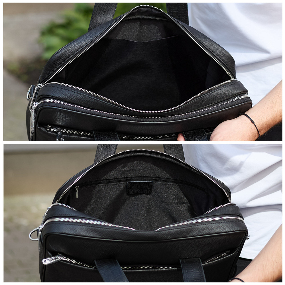 Чоловічий портфель на плече 40х28х10, офісний шкіряний месенджер, чоловіча ділова сумка для міста, чорний Київ - фото 6