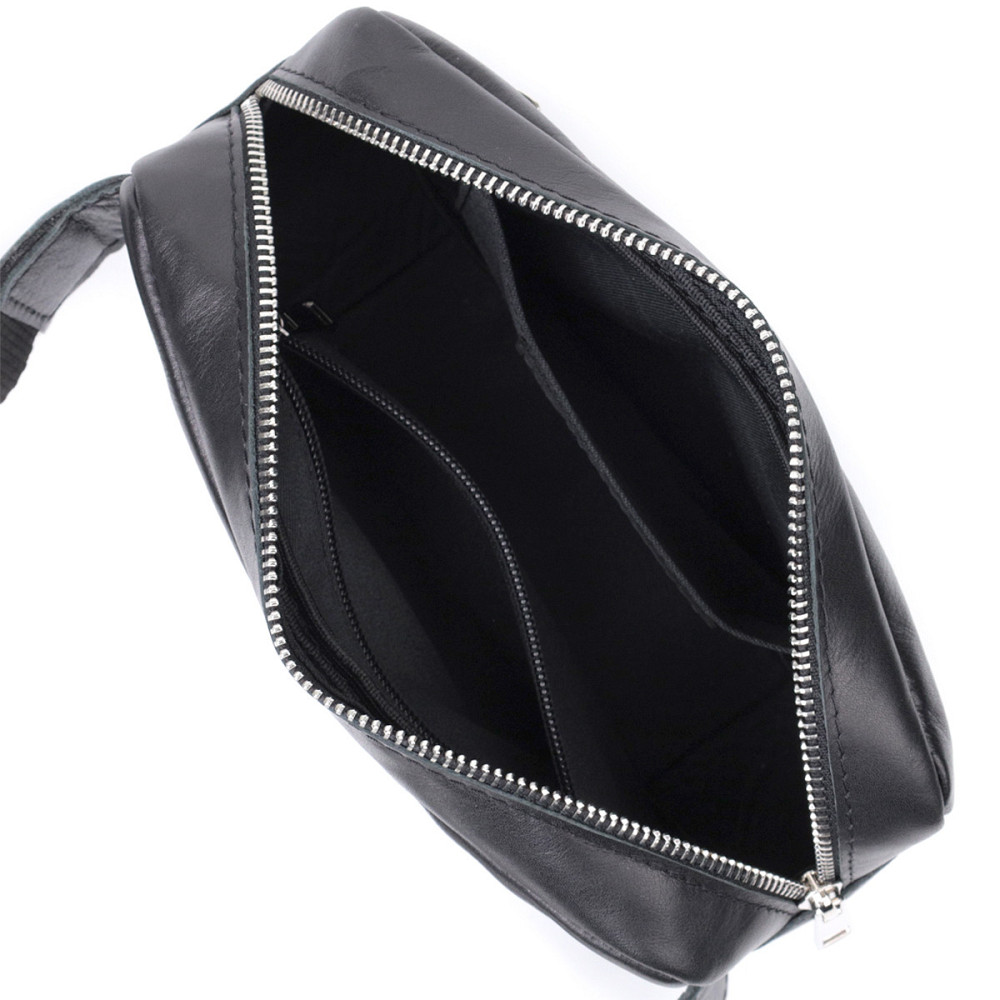 Прямокутна сумка-бананка для чоловіків із натуральної глянсової шкіри Shvigel 22825 Чорна Київ - фото 7