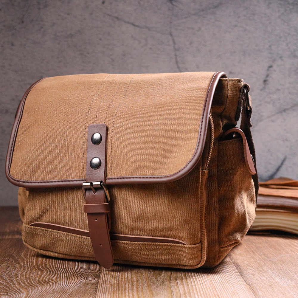 Функціональна чоловіча сумка з клапаном із текстилю 21249 Vintage Коричнева Київ - фото 10